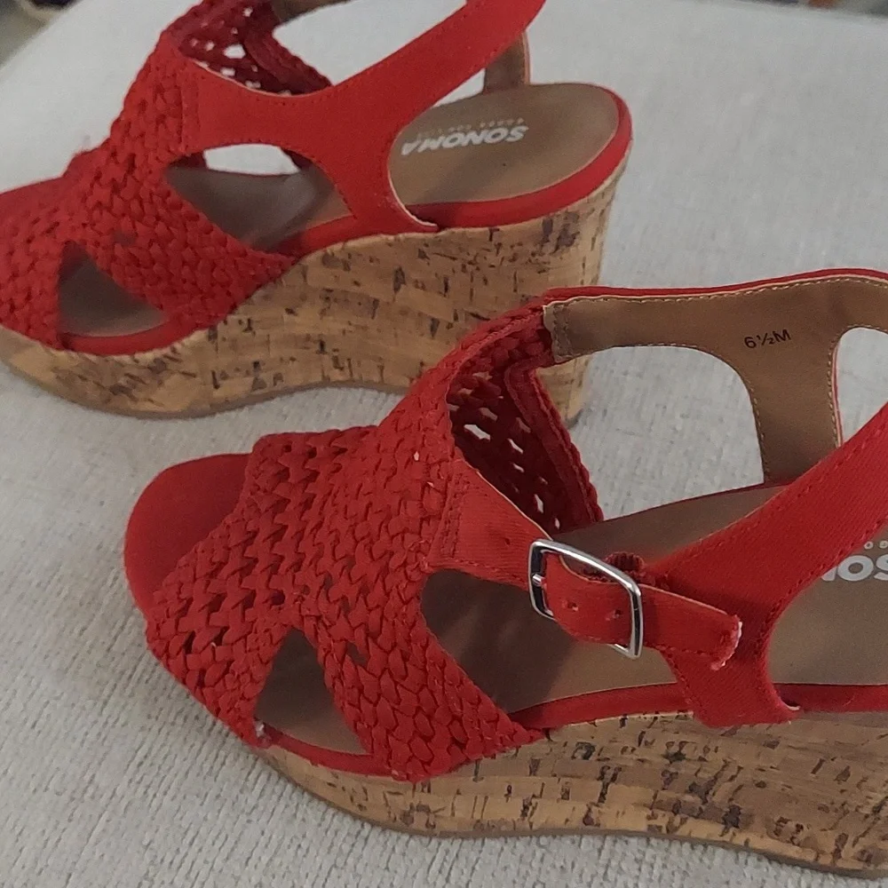 Macrame Style Platform Wedge Heels -Red Size 6.5 - Picture 5 of 6